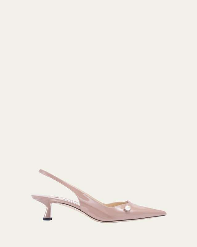 Amita Patent Pearly-Strap Slingback Pumps